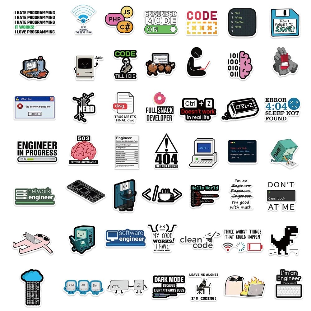 50 Pack Hacker and Programmer Vinyl Stickers for Laptops, Coding Gear, and Tech Decor - STS Technologies LLC