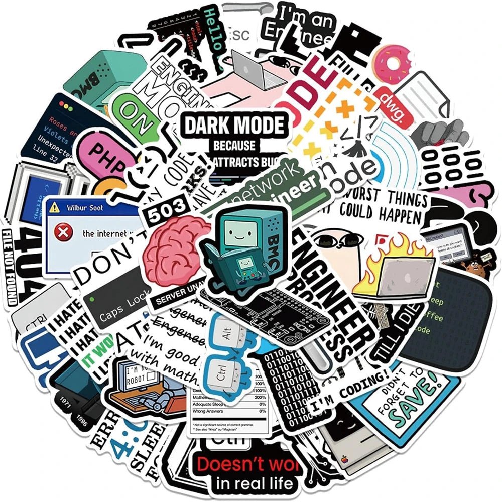 50 Pack Hacker and Programmer Vinyl Stickers for Laptops, Coding Gear, and Tech Decor - STS Technologies LLC