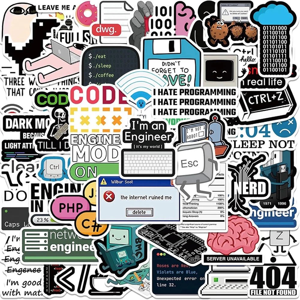 50 Pack Hacker and Programmer Vinyl Stickers for Laptops, Coding Gear, and Tech Decor - STS Technologies LLC
