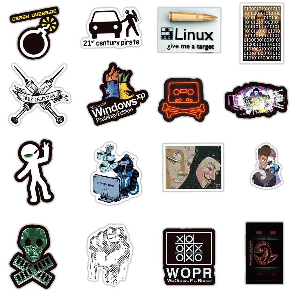 50 Pack Hacker Graffiti Waterproof Stickers for Laptops, Bottles, Gear, and Travel Cases - STS Technologies LLC