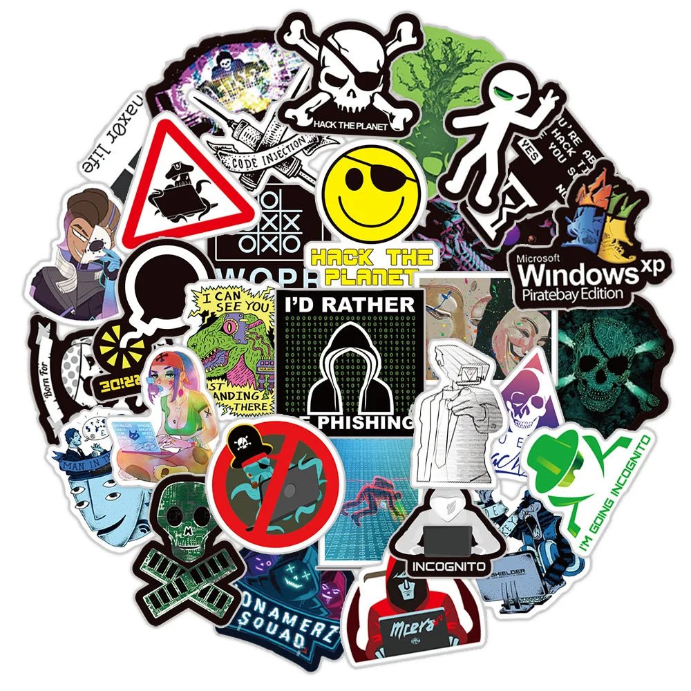 50 Pack Hacker Graffiti Waterproof Stickers for Laptops, Bottles, Gear, and Travel Cases - STS Technologies LLC