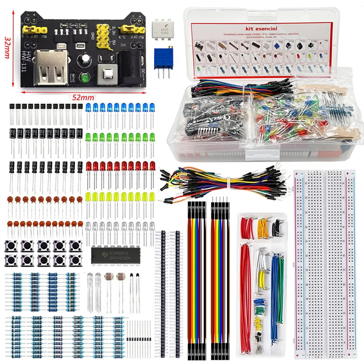 Electronic Components 830 Hole-Breadboard Kit Electrolytic Capacitor Resistor LED MB-102 for UNO R3 Component Pack Beginner Kit Selvanelle