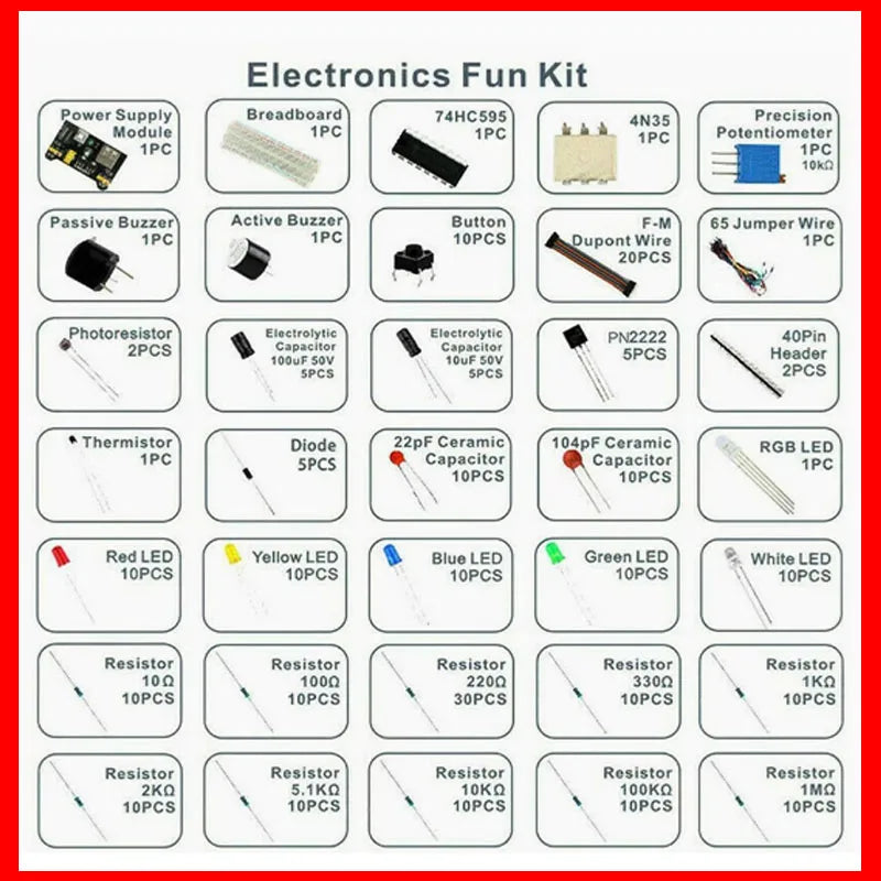 Electronic Components 830 Hole-Breadboard Kit Electrolytic Capacitor Resistor LED MB-102 for UNO R3 Component Pack Beginner Kit Selvanelle