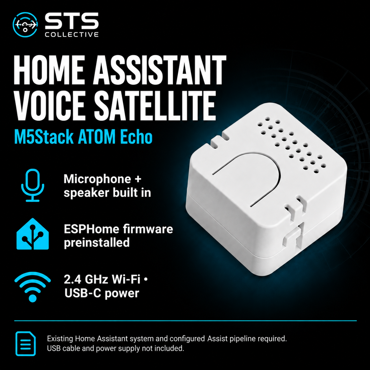 White ATOM Echo Home Assistant voice satellite with built-in microphone and speaker
