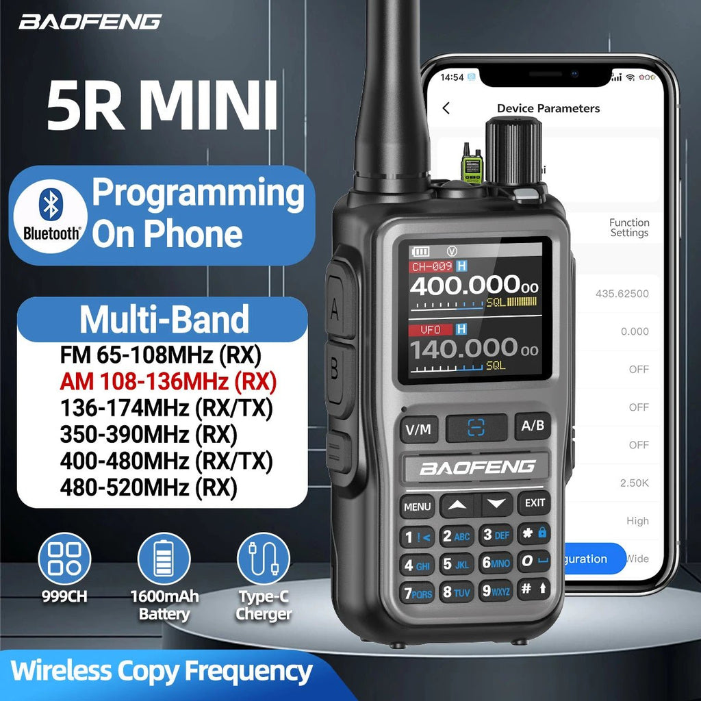Baofeng UV - 5R Mini Long Range Radio – Bluetooth Programming, Full Band Receiver, Privacy - Focused Communication Tool - STS Technologies LLC