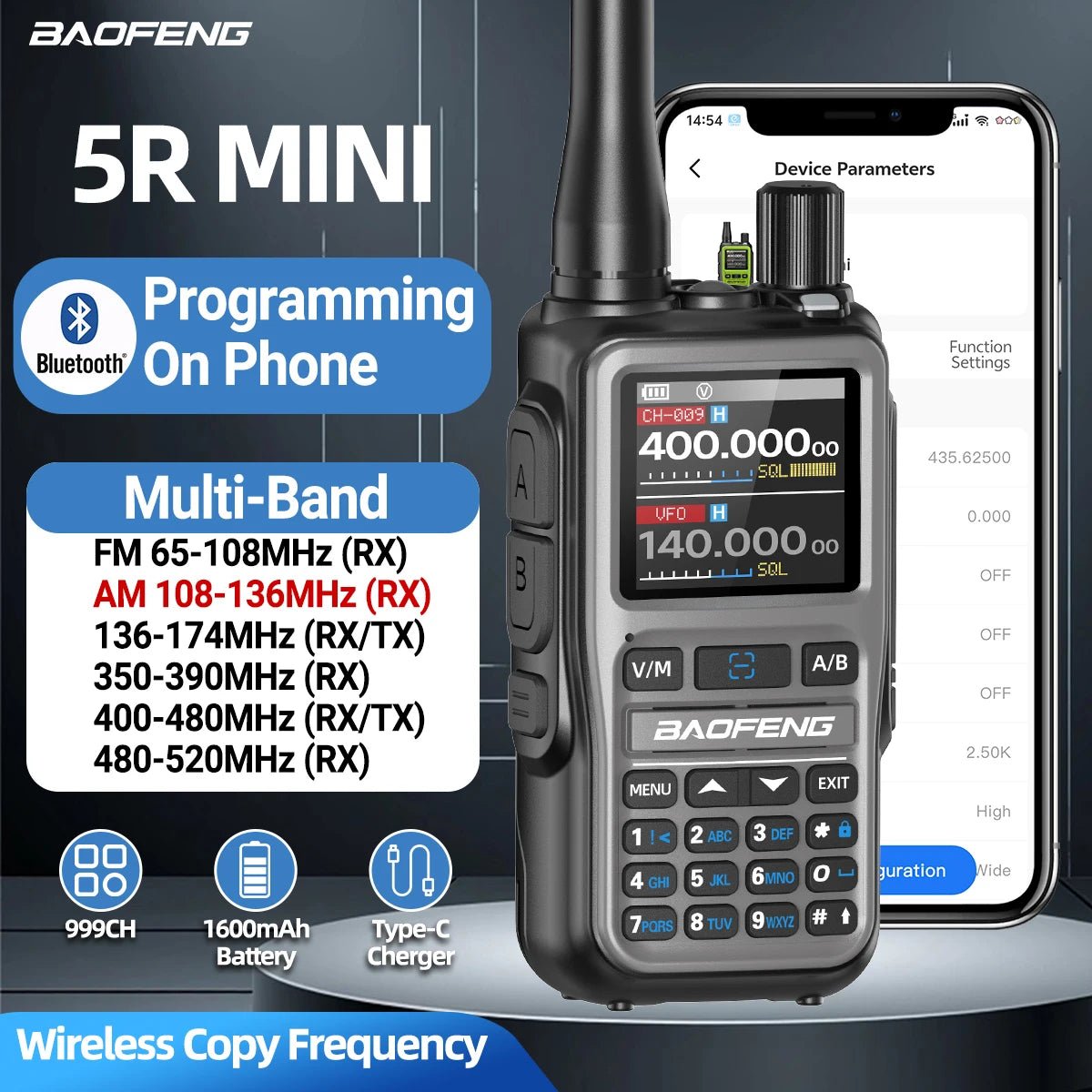 Baofeng UV - 5R Mini Long Range Radio – Bluetooth Programming, Full Band Receiver, Privacy - Focused Communication Tool - STS Technologies LLC