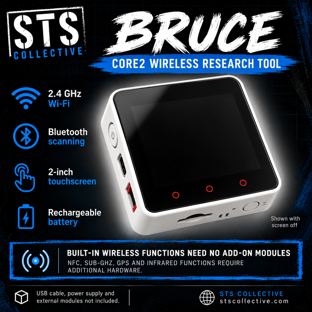 M5Stack Core2 with Bruce firmware — device shown with screen off