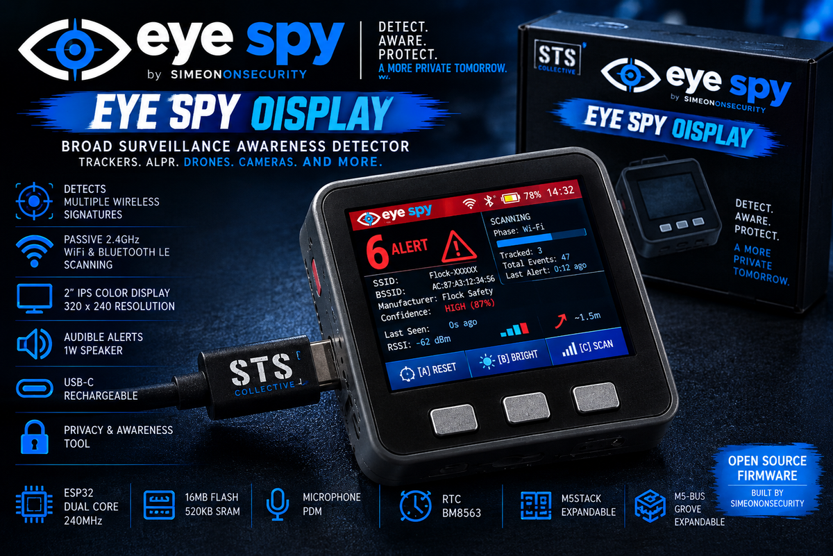Eye Spy Display | Surveillance, Tracker, ALPR & Drone Awareness Detector with 2” IPS Screen STS Collective