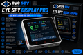 Eye Spy Display Pro security alarm monitor and its retail packaging box, shown on a white background with feature callouts and icons.