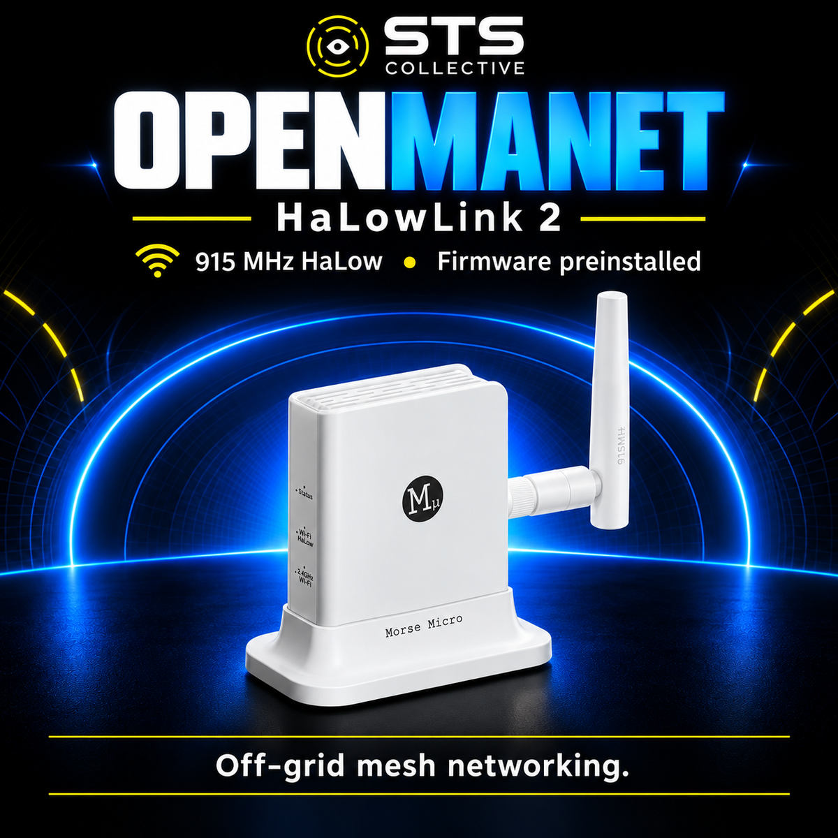 OpenMANET HaLowLink 2 with 915 MHz antenna