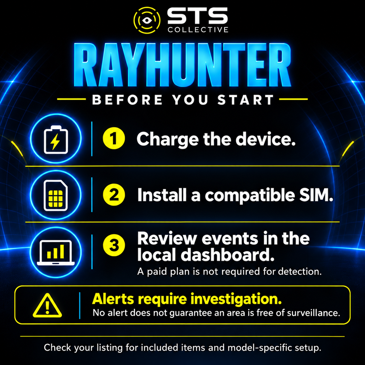 RayHunter setup: charge, compatible SIM, local dashboard and alert limitations