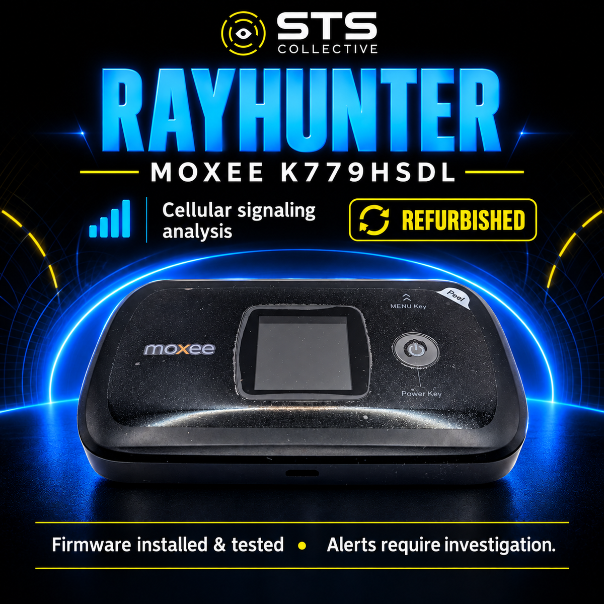 RayHunter IMSI Catcher / Stingray Detector – Moxee K779HSDL Hotspot – Professionally Refurbished & Pre-Installed – 4G LTE Cellular Threat Detection Device — STS Collective product artwork