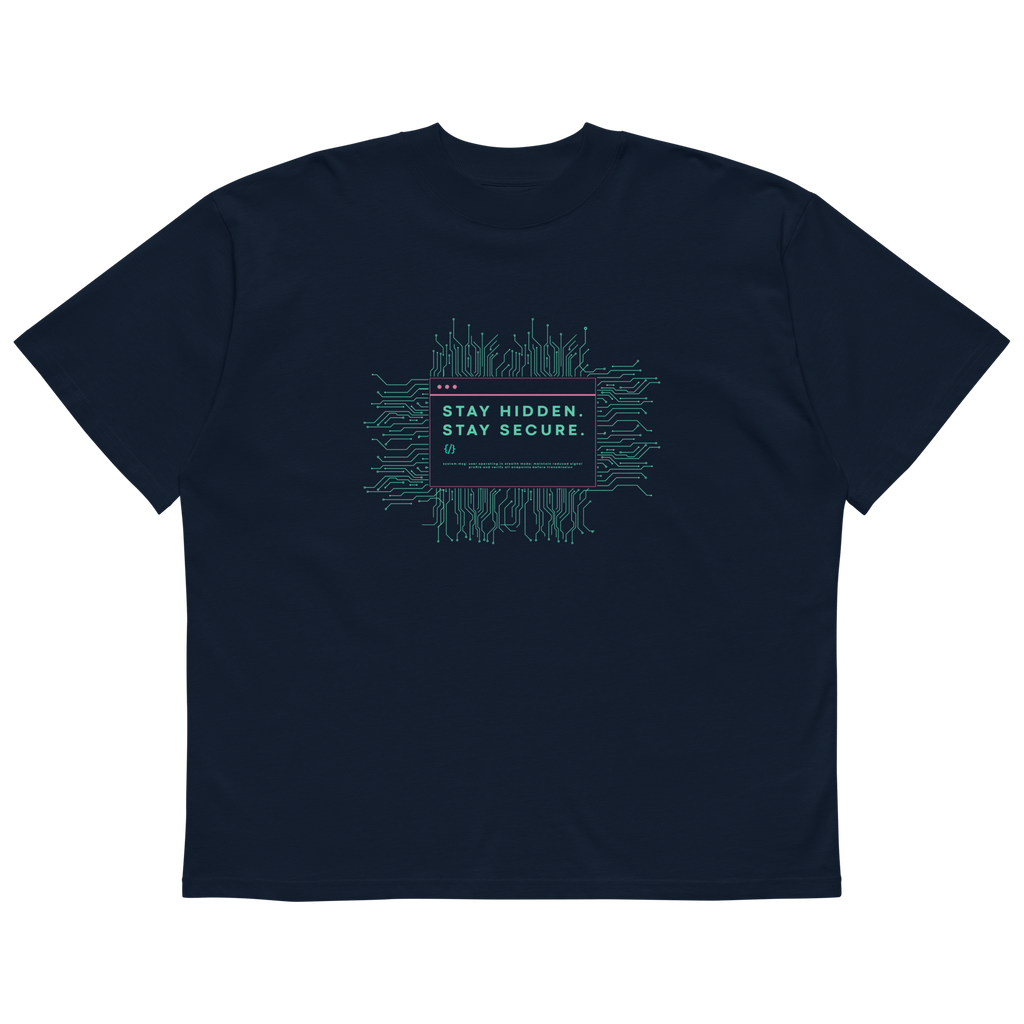 STS “Stay Hidden Stay Secure” Cybersecurity Oversized Organic High - Neck T-Shirt - Security & Privacy Tools | STS Collective