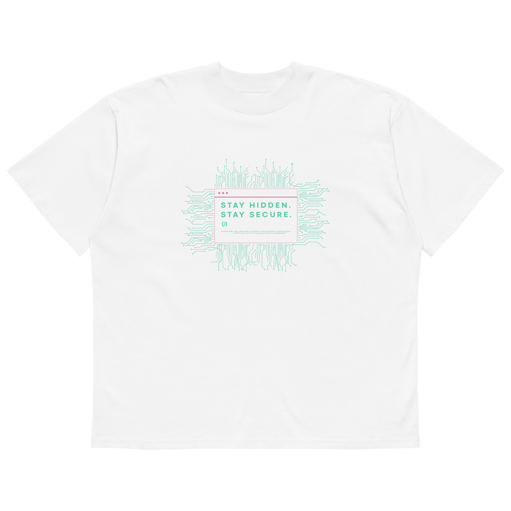 STS “Stay Hidden Stay Secure” Cybersecurity Oversized Organic High - Neck T-Shirt - Security & Privacy Tools | STS Collective